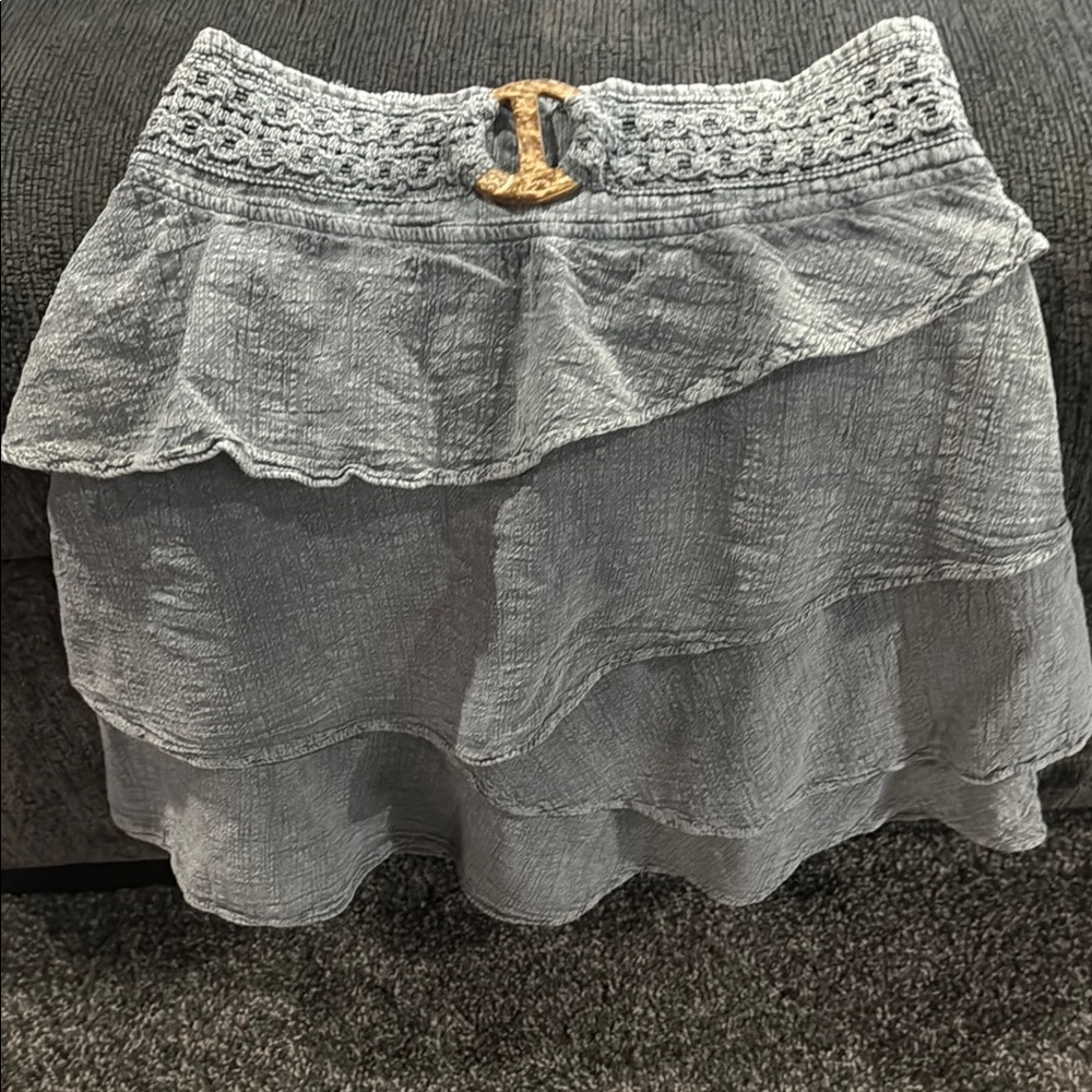 Light Blue Mini Skater Skirt with Ruffled Tiers